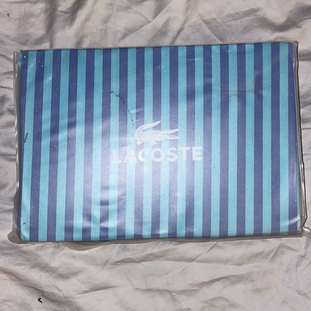 NWT Lacoste blue striped Queen Sheet